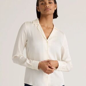 Quince Ivory Long Sleeve Washable 100% Silk Blouse